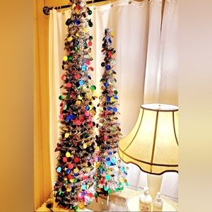 MCM vintage pair of mylar christmas trees 5ft and 4 feet tall